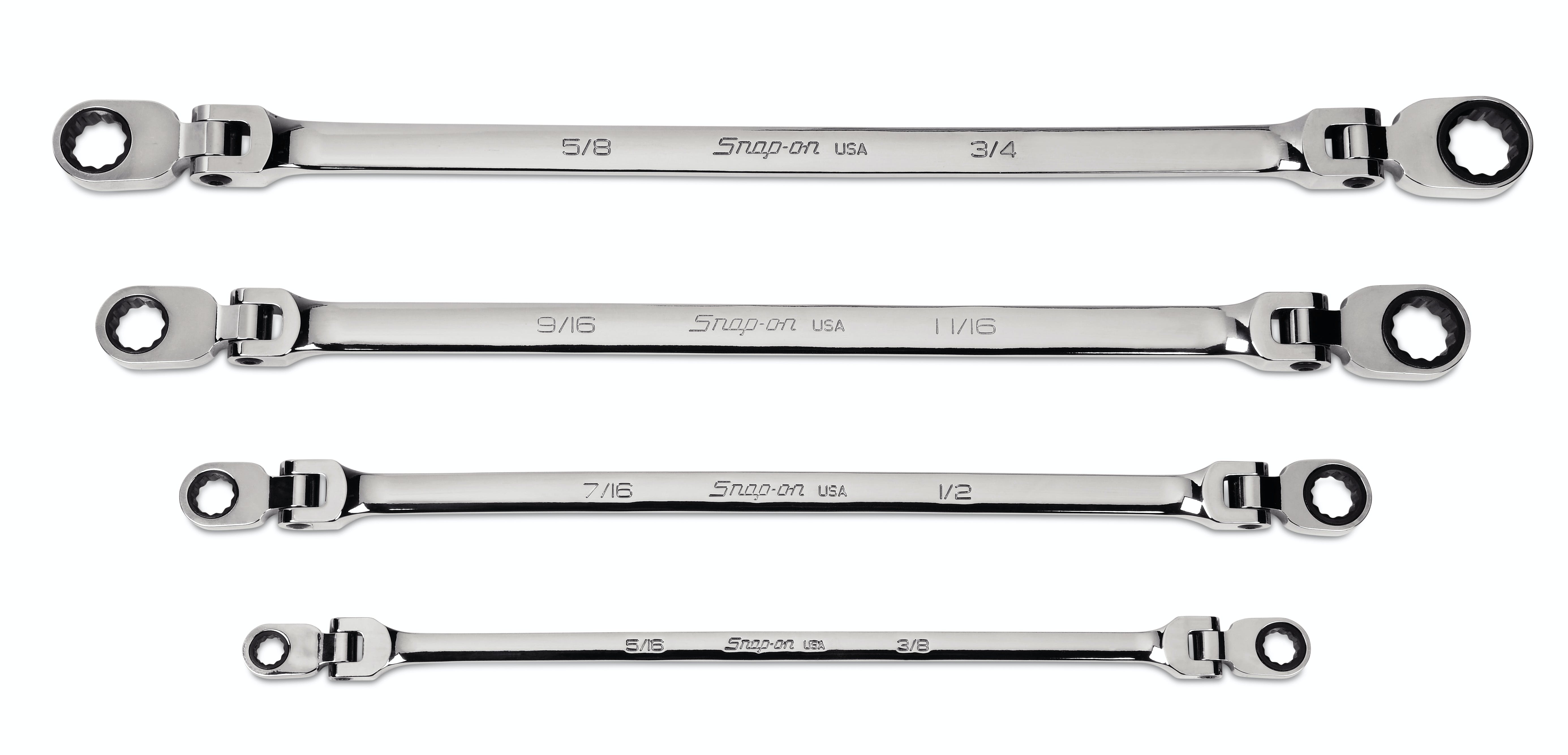 4 pc 12-Point Fractional Flank Drive® Double Flex Ratcheting Box Wrench Set (5/16-3/4 4 pc 12-Point Fractional Flank Drive® Double Flex Ratcheting Box Wrench Set (5/16-3/4